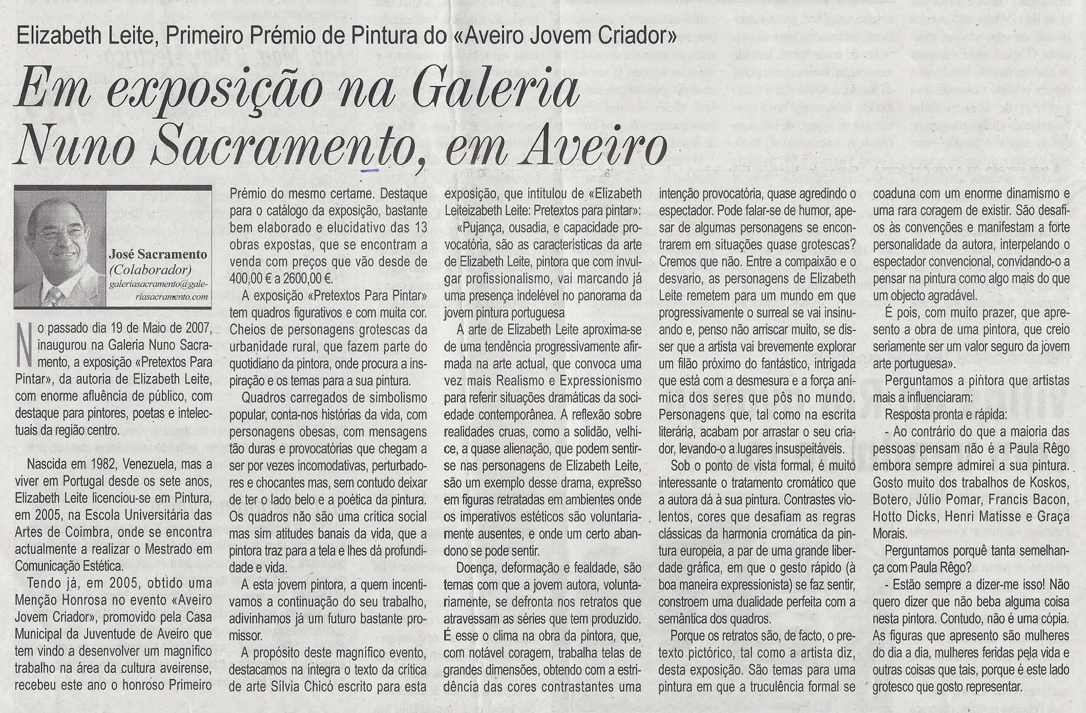 009recorte 3 imprensa- exposição Pretextos para pintar 2007 2